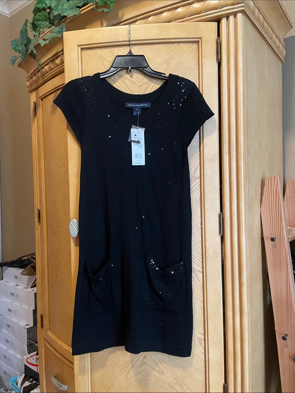 French connection black with sequin dress size small